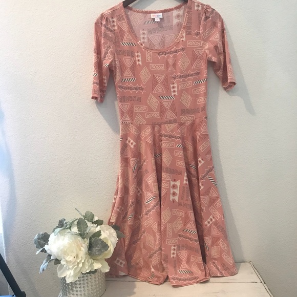 LulaRoe Nicole Rose Pink Dress w/accent Colors S - Picture 2 of 6